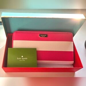 Kate Spade New York Pink and White Stripe Wallet Wristlet with Box